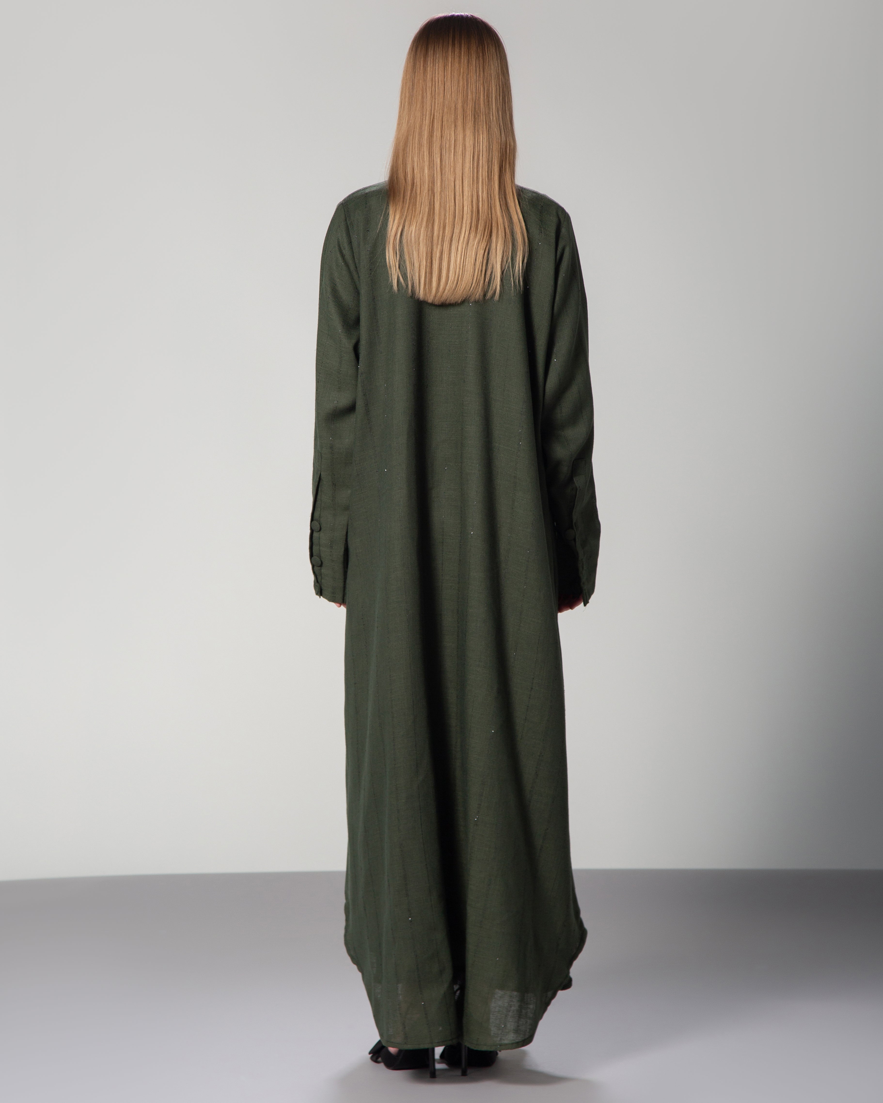 linen abaya with glitter military green long sleeve modest fashion abaya middle east expat