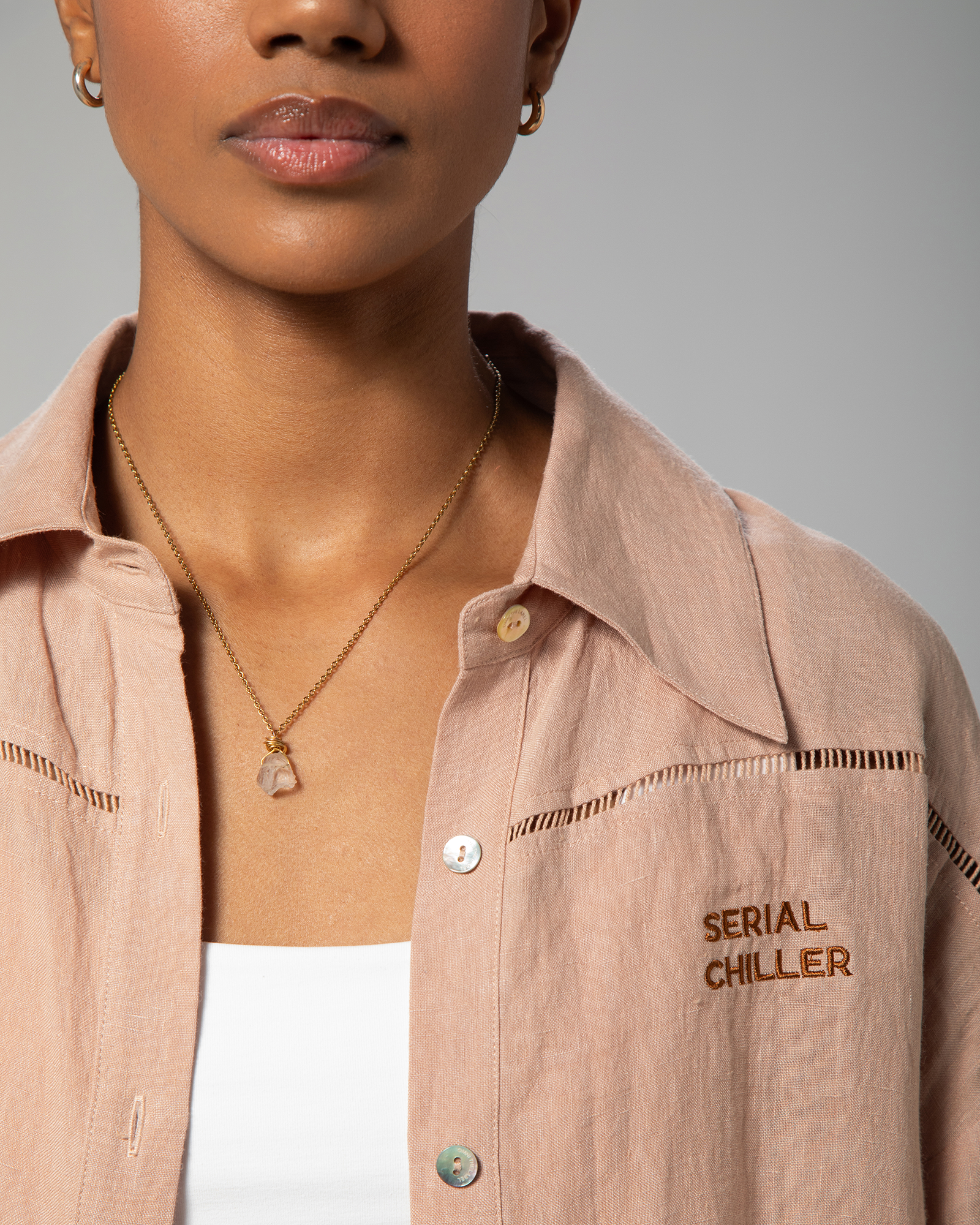 The Serial Chiller linen set in Nude