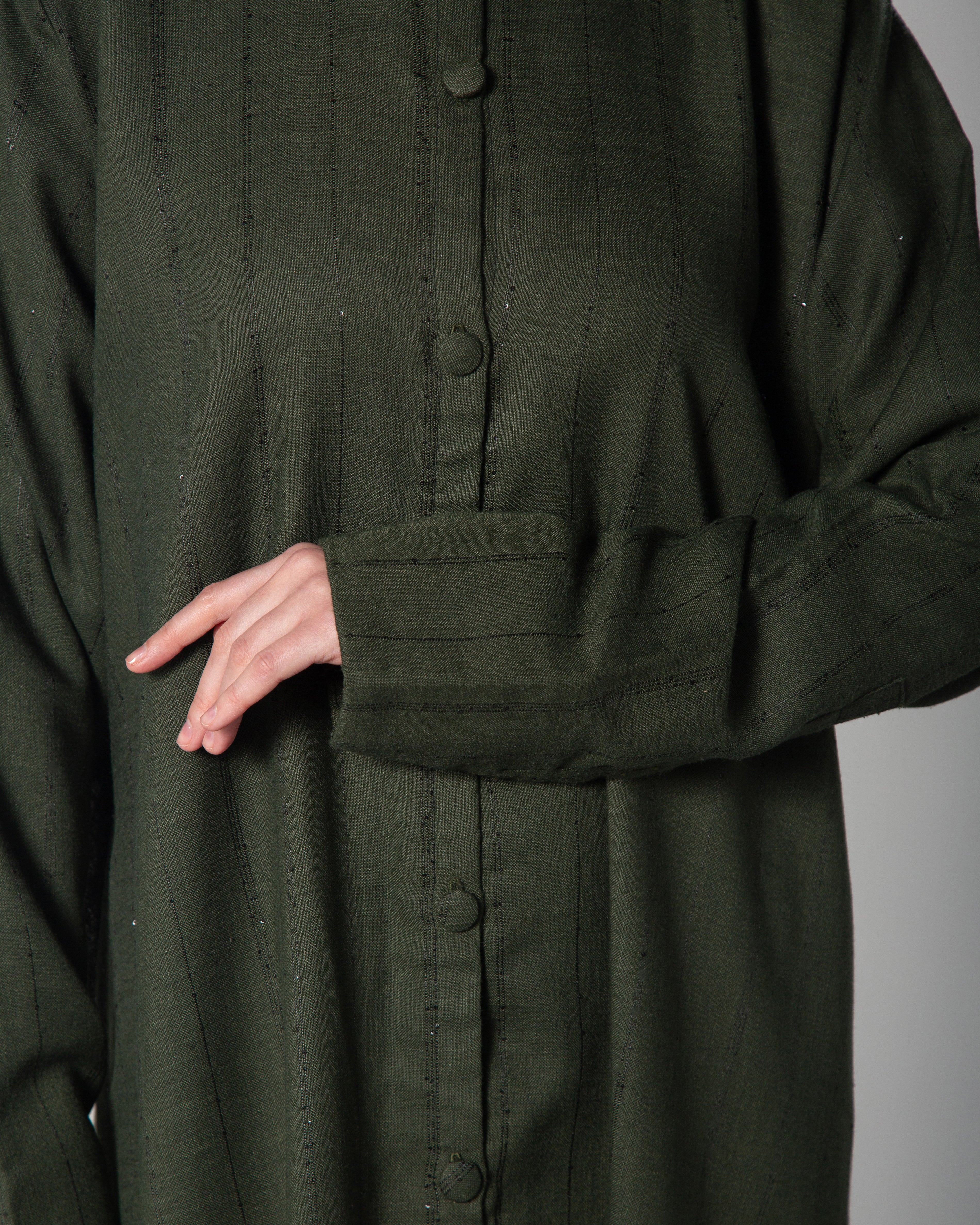 green linen abaya cover up for expat middle east dubai ksa uae omni the label 