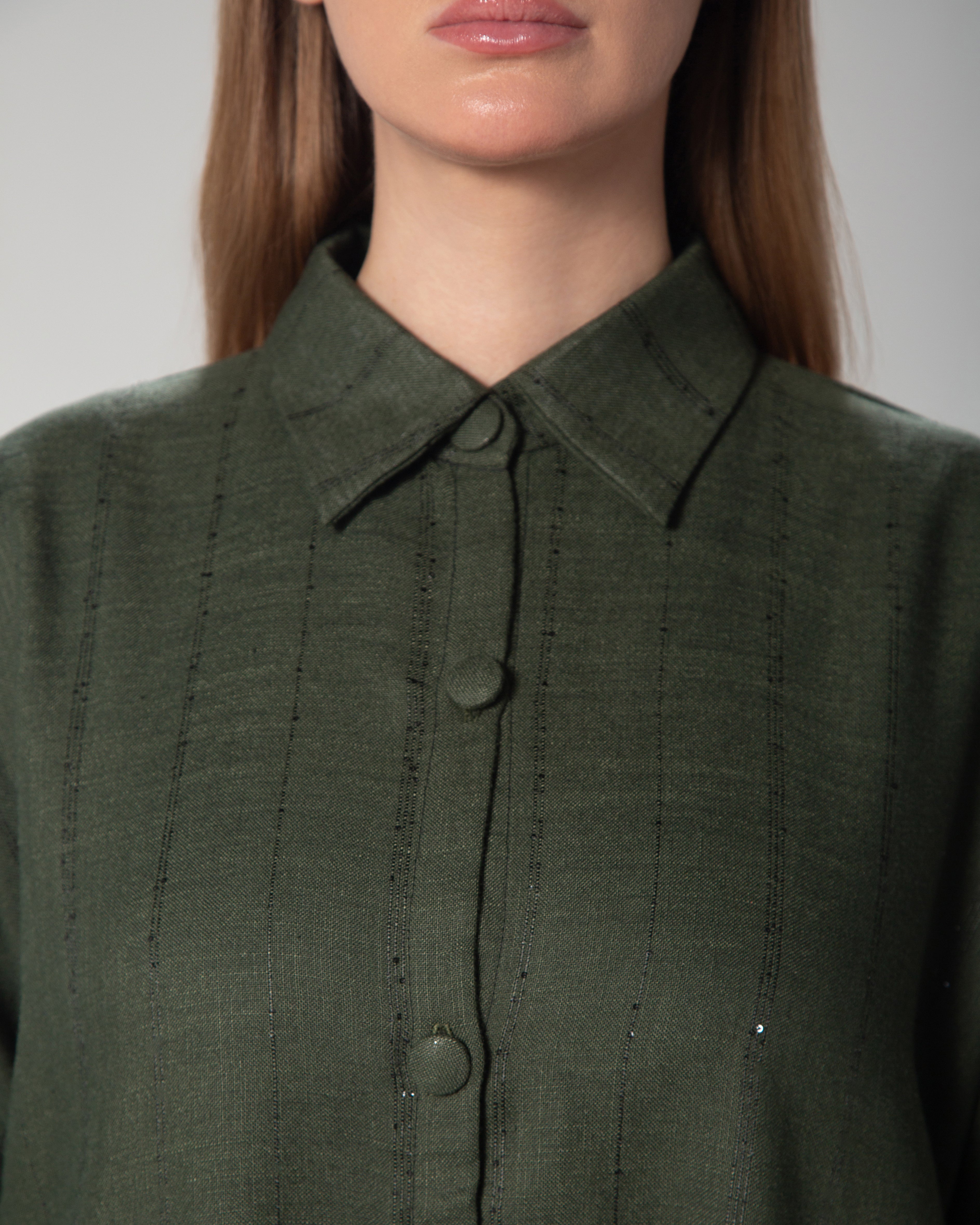 collared linen green abaya with buttons for hot weather middle east ksa dubai omni the label 