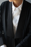 Huwaila Abaya – classic black abaya with pleated collar and cuffs, timeless modest fashion by Omni The Label  Qatar UAE KSA