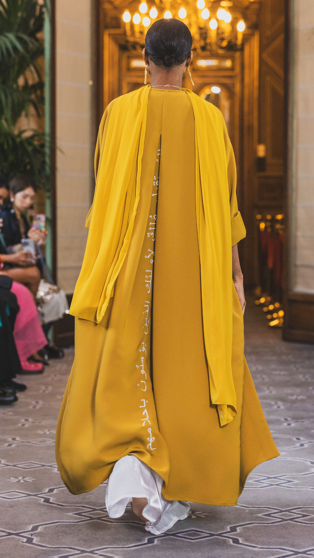 paris fashion week mustard kimono with arabic caligraphy 
